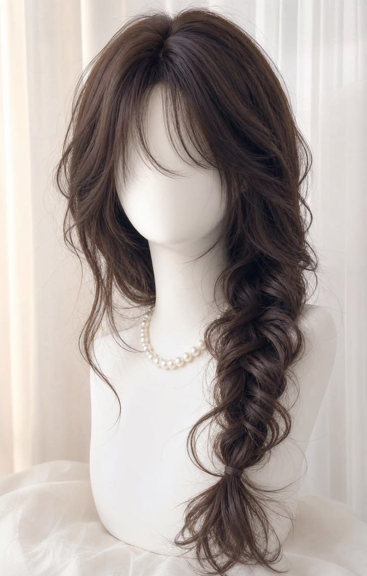 Elegant Chocolate Brown Wavy Braided Wig Main image
